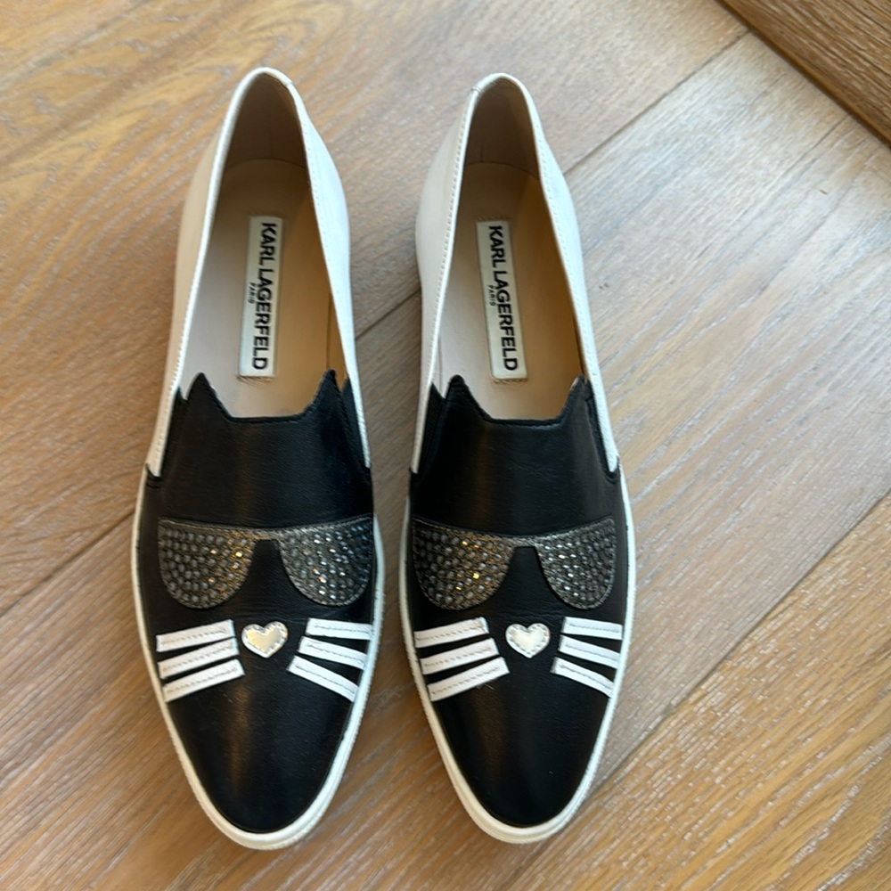 Karl Lagerfeld Kitty sunglasses leather slip on rubber soles shoes